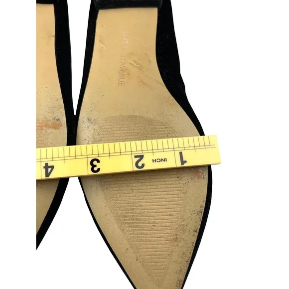 Saks Fifth Avenue Flats Women 10 Black Good Velvet Mary Jane Pointed Toe Luxury - Picture 8 of 16